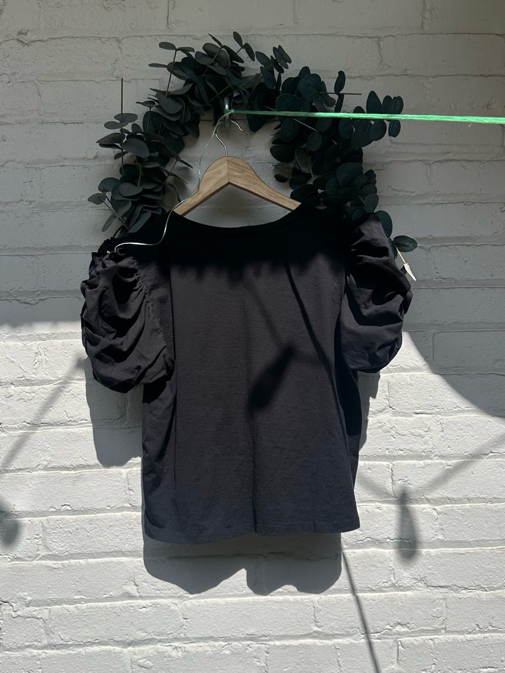 Zara Black Puff-Sleeve Short Sleeve Top